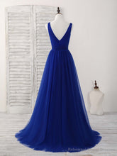 Simple V Neck Burgundy Tulle Long Prom Dress Burgundy Evening Dress